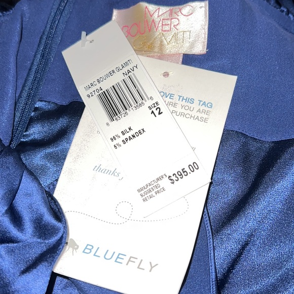 💙MARC BOUWER GLAMIT💙SILK RUFFLE SHIFT COCKTAIL DRESS IN NAVY BLUE💙 - Picture 10 of 10